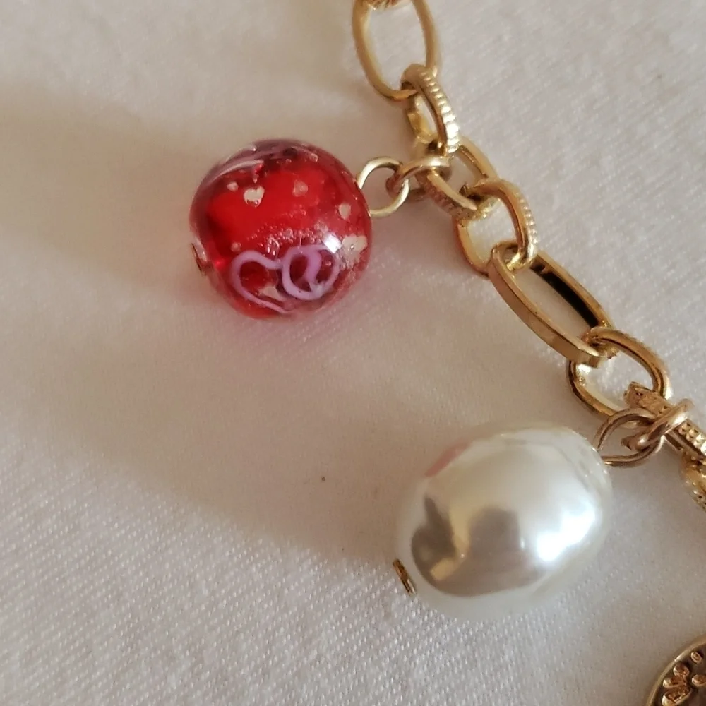 A New Day Necklace w/Red Blown Glass Beads, Floral Disc & Hibiscus Pendant - Picture 2 of 5